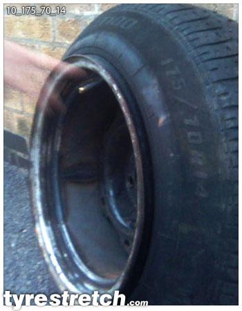An example of tyre stretch: 175/70 R14 on 10.0J