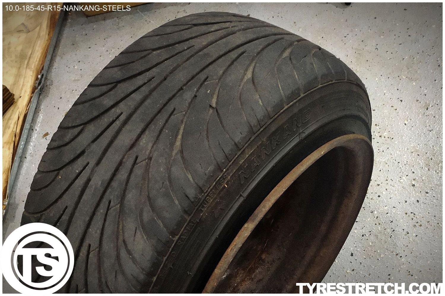 An example of tyre stretch: 185/45 R15 on 10.0J – NANKANG (STEELS)