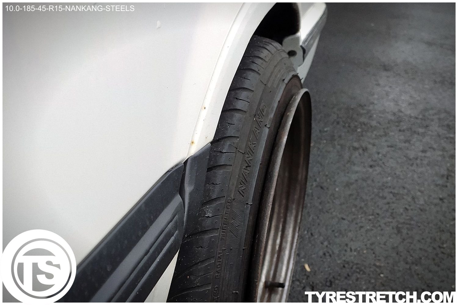 An example of tyre stretch: 185/45 R15 on 10.0J – NANKANG (STEELS)