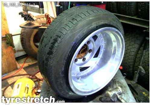 An example of tyre stretch: 185/55 R15 on 10.0J