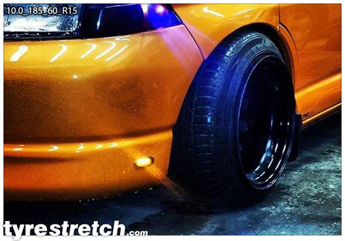 An example of tyre stretch: 185/60 R15 on 10.0J