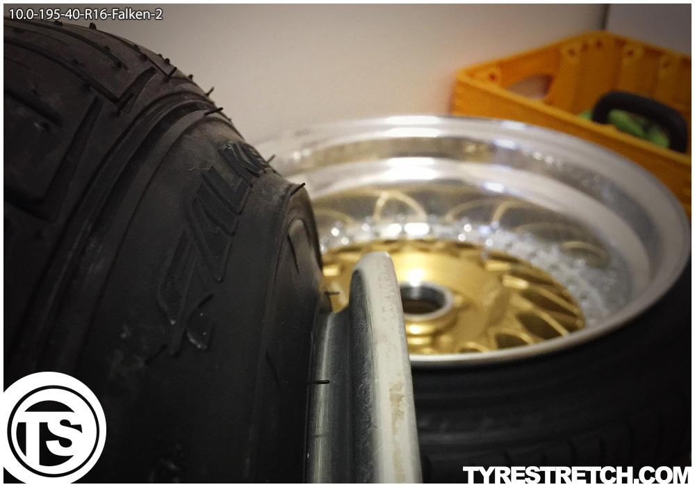An example of tyre stretch: 195/40 R16 on 10.0J – FALKEN