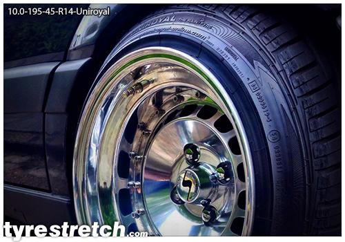An example of tyre stretch: 195/45 R14 on 10.0J – UNIROYAL