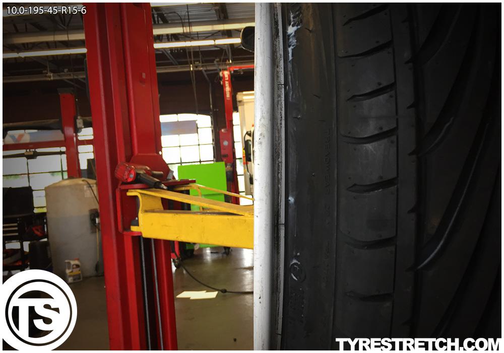 An example of tyre stretch: 195/45 R15 on 10.0J