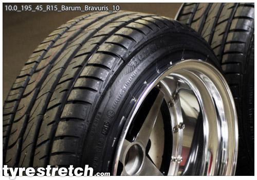 An example of tyre stretch: 195/45 R15 on 10.0J – BARUM