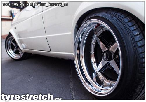 An example of tyre stretch: 195/45 R15 on 10.0J – BARUM