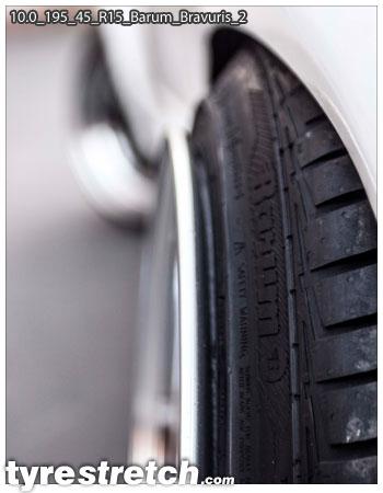 An example of tyre stretch: 195/45 R15 on 10.0J – BARUM