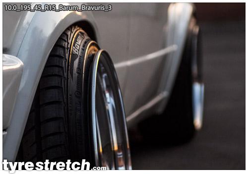 An example of tyre stretch: 195/45 R15 on 10.0J – BARUM