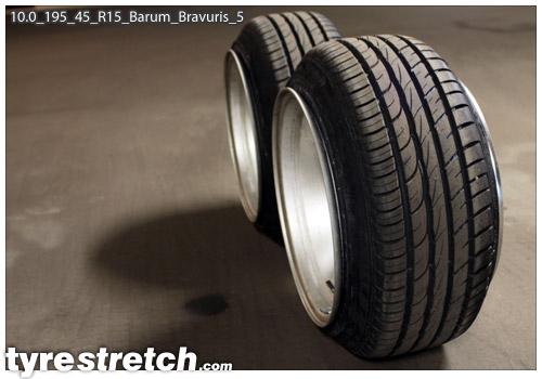 An example of tyre stretch: 195/45 R15 on 10.0J – BARUM