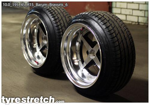 An example of tyre stretch: 195/45 R15 on 10.0J – BARUM