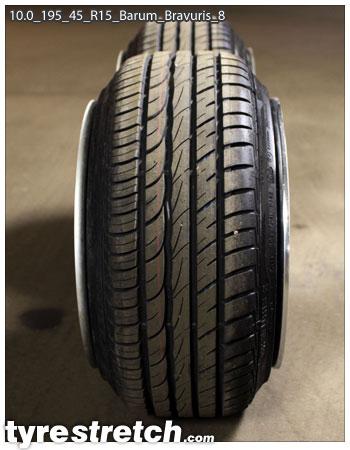 An example of tyre stretch: 195/45 R15 on 10.0J – BARUM