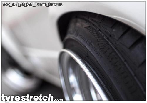 An example of tyre stretch: 195/45 R15 on 10.0J – BARUM