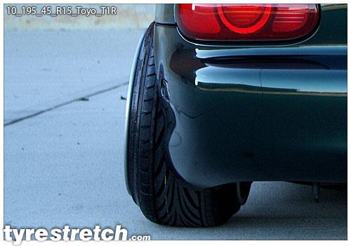 An example of tyre stretch: 195/45 R15 on 10.0J – TOYO