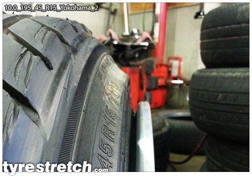 An example of tyre stretch: 195/45 R15 on 10.0J – YOKOHAMA