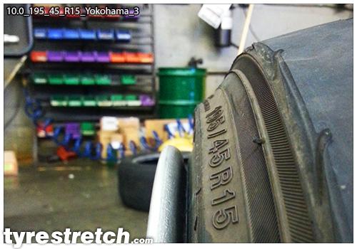 An example of tyre stretch: 195/45 R15 on 10.0J – YOKOHAMA
