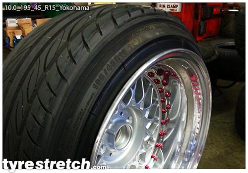 An example of tyre stretch: 195/45 R15 on 10.0J – YOKOHAMA