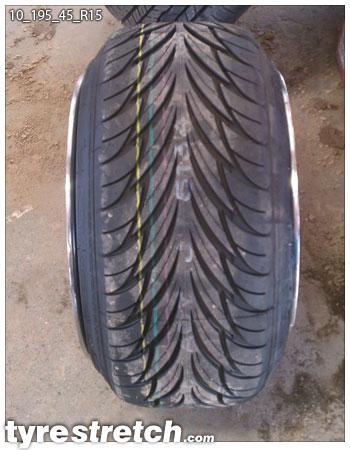 An example of tyre stretch: 195/45 R15 on 10.0J