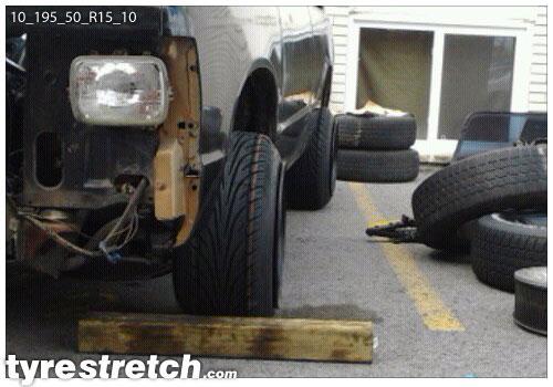 An example of tyre stretch: 195/50 R15 on 10.0J