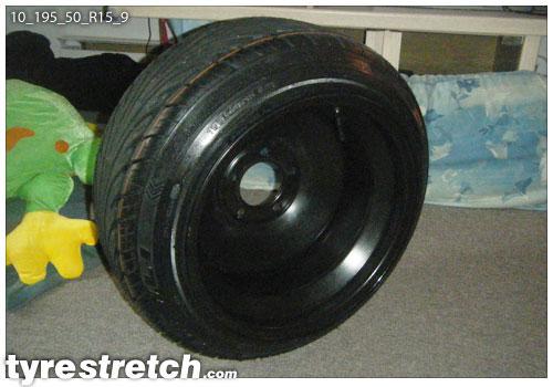 An example of tyre stretch: 195/50 R15 on 10.0J