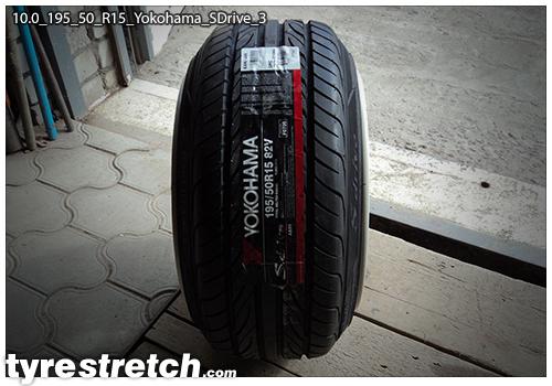 An example of tyre stretch: 195/50 R15 on 10.0J – YOKOHAMA