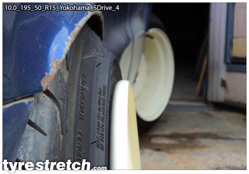 An example of tyre stretch: 195/50 R15 on 10.0J – YOKOHAMA
