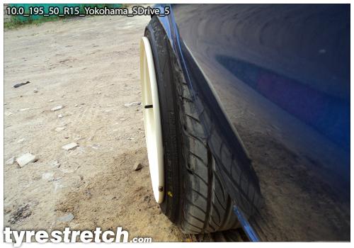 An example of tyre stretch: 195/50 R15 on 10.0J – YOKOHAMA