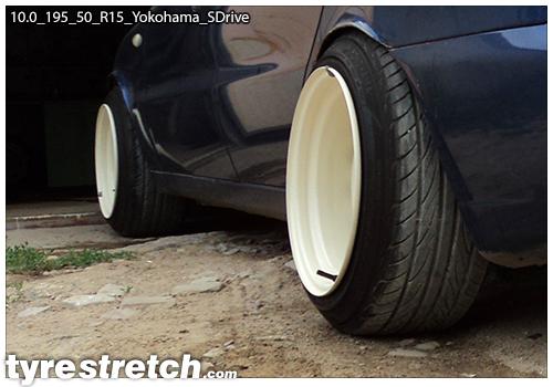 An example of tyre stretch: 195/50 R15 on 10.0J – YOKOHAMA