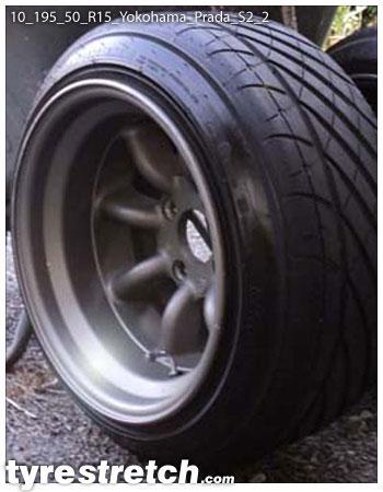 An example of tyre stretch: 195/50 R15 on 10.0J – YOKOHAMA
