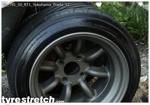 An example of tyre stretch: 195/50 R15 on 10.0J – YOKOHAMA