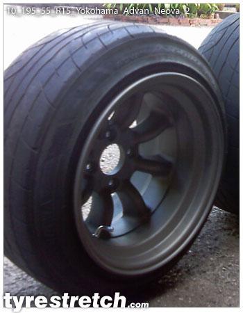 An example of tyre stretch: 195/55 R15 on 10.0J – YOKOHAMA