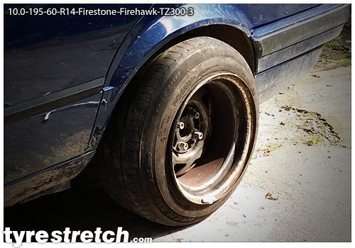 An example of tyre stretch: 195/60 R14 on 10.0J – FIRESTONE