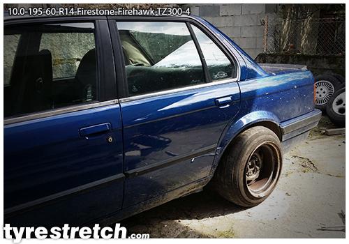 An example of tyre stretch: 195/60 R14 on 10.0J – FIRESTONE