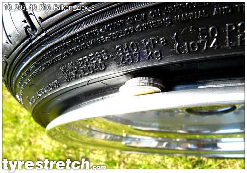 An example of tyre stretch: 205/40 R16 on 10.0J – FALKEN