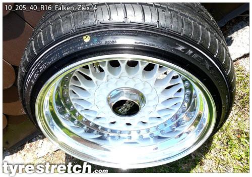 An example of tyre stretch: 205/40 R16 on 10.0J – FALKEN