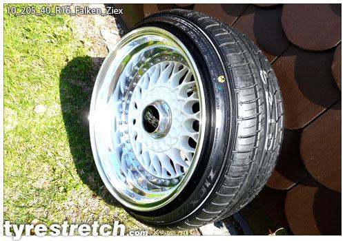 An example of tyre stretch: 205/40 R16 on 10.0J – FALKEN