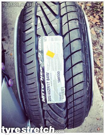 An example of tyre stretch: 205/40 R17 on 10.0J – NITTO