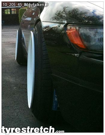 An example of tyre stretch: 205/45 R16 on 10.0J – FALKEN