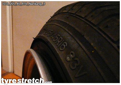 An example of tyre stretch: 205/45 R16 on 10.0J – NANKANG