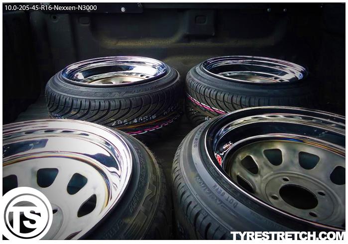 An example of tyre stretch: 205/45 R16 on 10.0J – NEXEN
