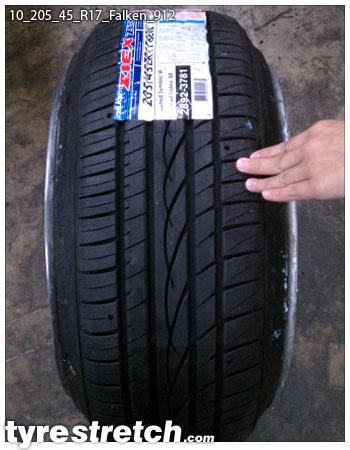 An example of tyre stretch: 205/45 R17 on 10.0J – FALKEN