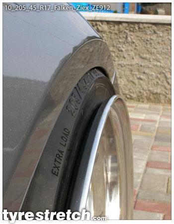 An example of tyre stretch: 205/45 R17 on 10.0J – FALKEN