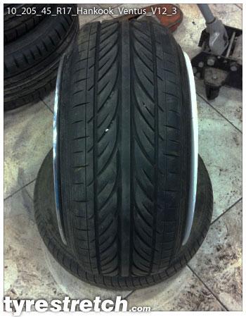 An example of tyre stretch: 205/45 R17 on 10.0J – HANKOOK