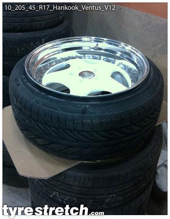 An example of tyre stretch: 205/45 R17 on 10.0J – HANKOOK