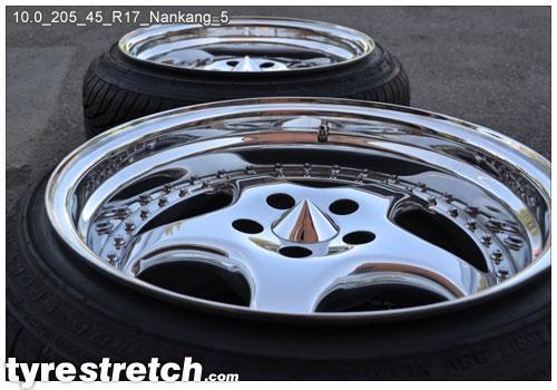 An example of tyre stretch: 205/45 R17 on 10.0J – NANKANG