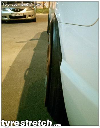An example of tyre stretch: 205/45 R17 on 10.0J – TOYO