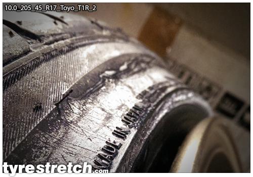 An example of tyre stretch: 205/45 R17 on 10.0J – TOYO