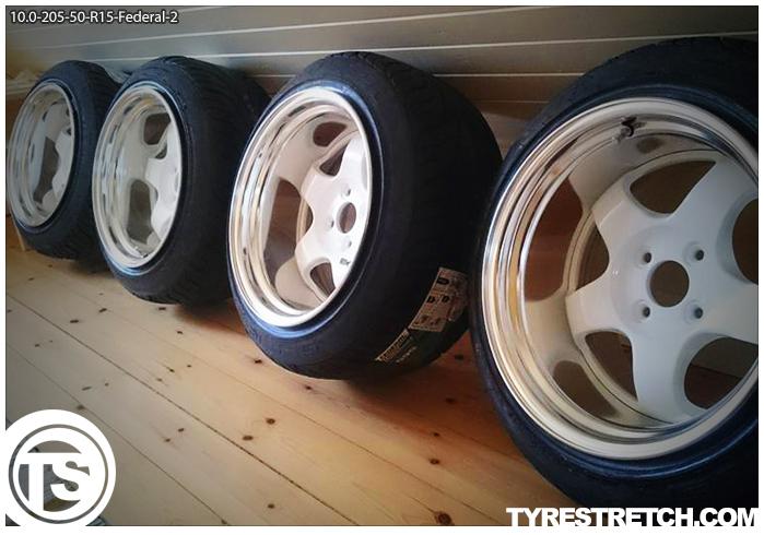 An example of tyre stretch: 205/50 R15 on 10.0J – FEDERAL