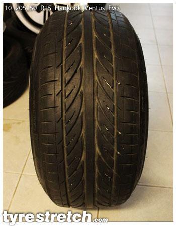 An example of tyre stretch: 205/50 R15 on 10.0J – HANKOOK