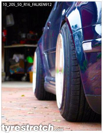 An example of tyre stretch: 205/50 R16 on 10.0J – FALKEN