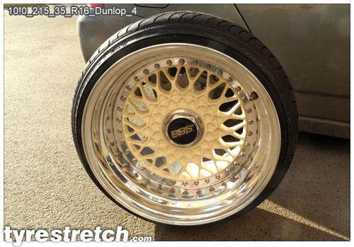 An example of tyre stretch: 215/35 R16 on 10.0J – DUNLOP